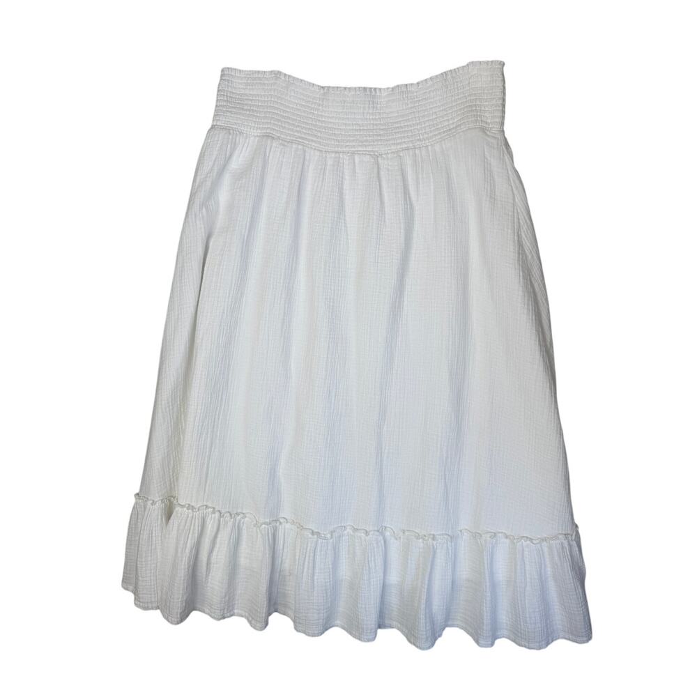 Quince Smocked Maxi Skirt Gauze Organic Cotton White XL
